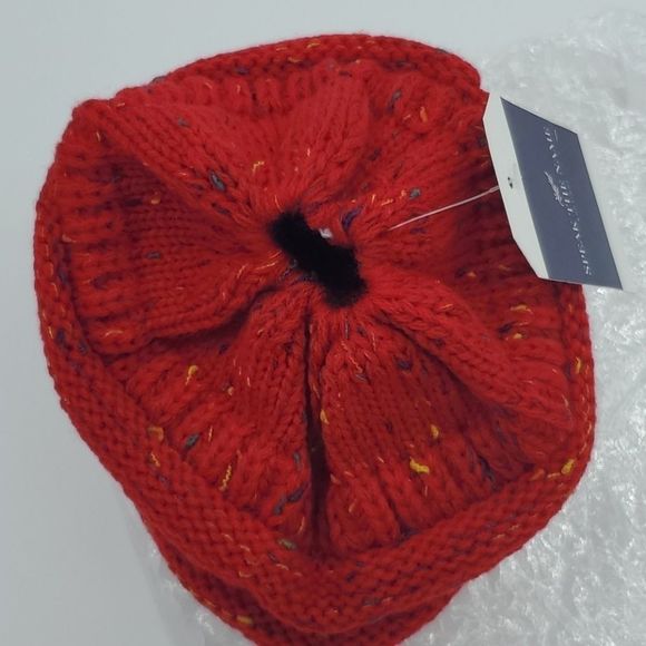 C.C Ponytail Red Confetti Beanie Hat NWT - Picture 5 of 5